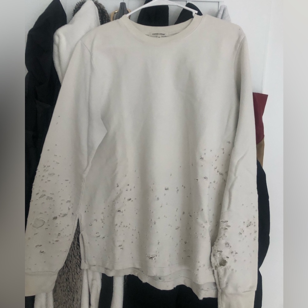Cotton Citizen white distressed sweatshirt